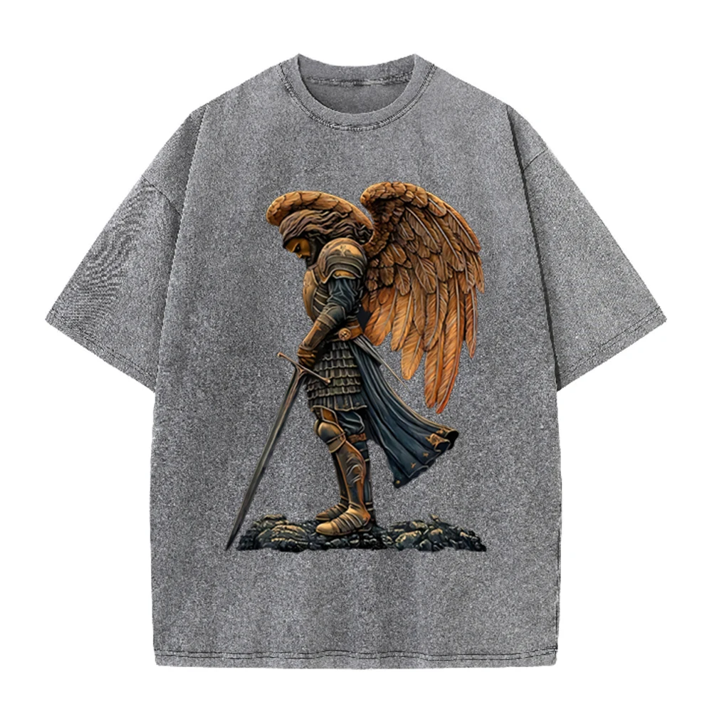 Acid Wash Vintage Graphic T Shirt - 2026 Vintage Gepantserde Engel Krijger Met