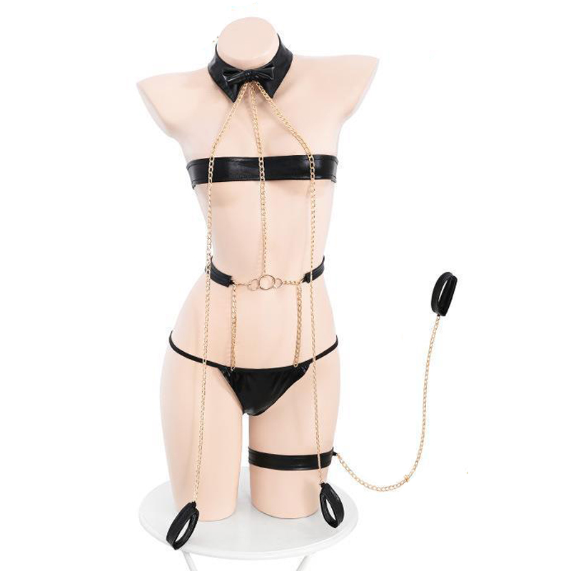 Underwear - Sexy kunstleer tractie bind ondergoed set