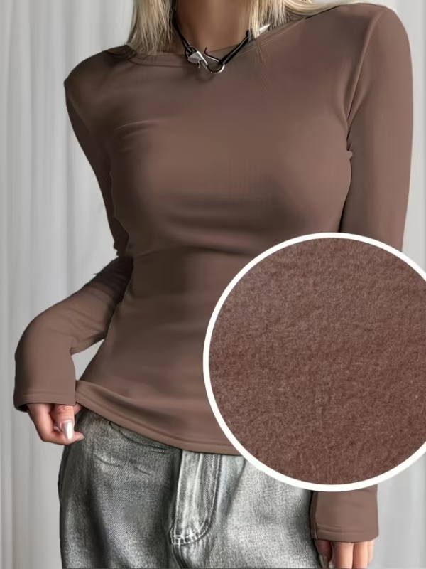 T-Shirts - Damesfleece gevoerd basislaagshirt met lange mouwen,