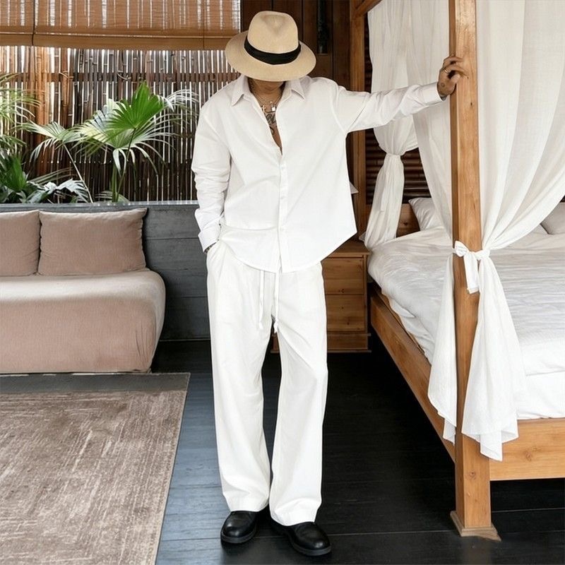 Witte linnen set, losvallende  - Mens Linen Shirt Long Sleeve recensie en prijs