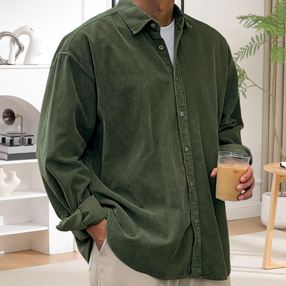 Outdoor Casual Heren Effen Kle - Corduroy Button Up Shirt Men recensie en prijs