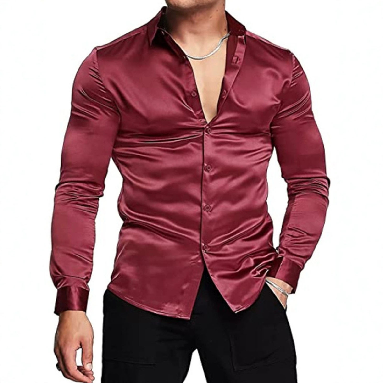 Roze Zijde Satijn Luxe Overhem - Mens Satin Silk Dress Shirt recensie en prijs