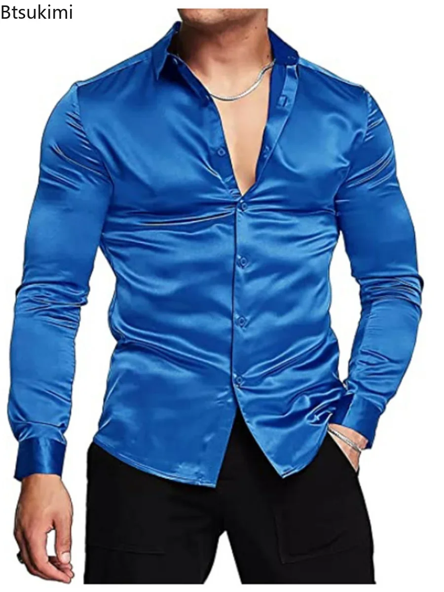 Nieuwe 2026 Mannen Luxe Glanze - Mens Satin Silk Dress Shirt recensie en prijs