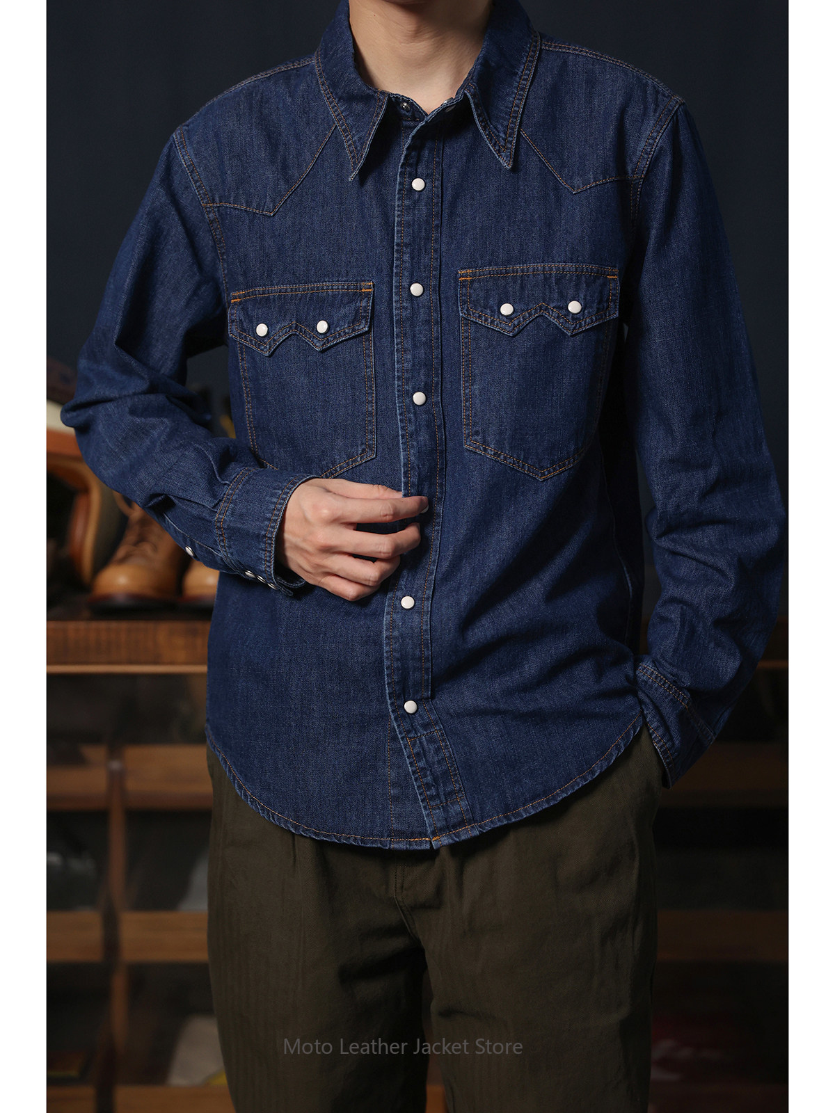 Amerikaans retro western denim - Mens Western Denim Pearl Snap Shirt recensie en prijs