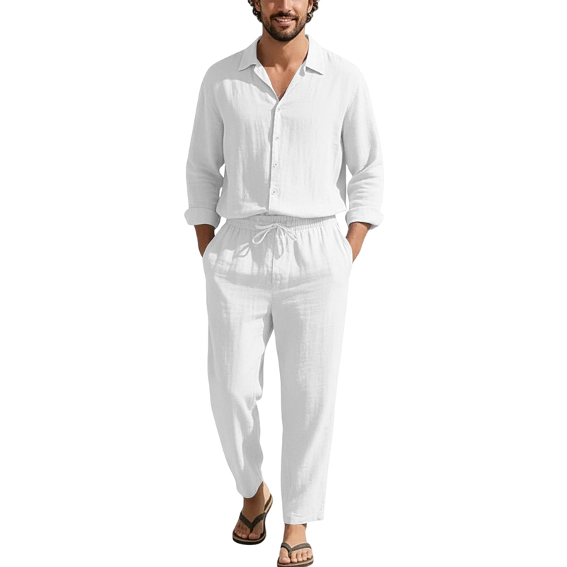 Lente Zomer Linnen Casual Sets - Mens Linen Shirt Long Sleeve recensie en prijs